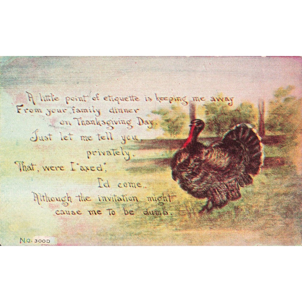 Thanksgiving Postcard F.A. Owen Co No 300D Turkey Humorous Poem 1914 Antique